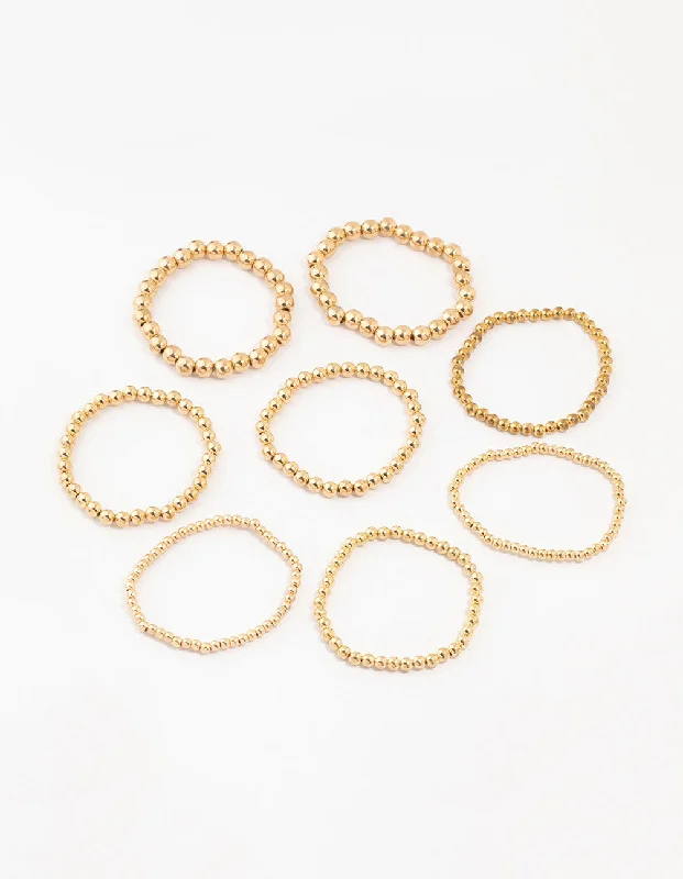 Simple Wedding Bangles for Women-Gold Multiple Sized Ball Bracelets 8-Pack