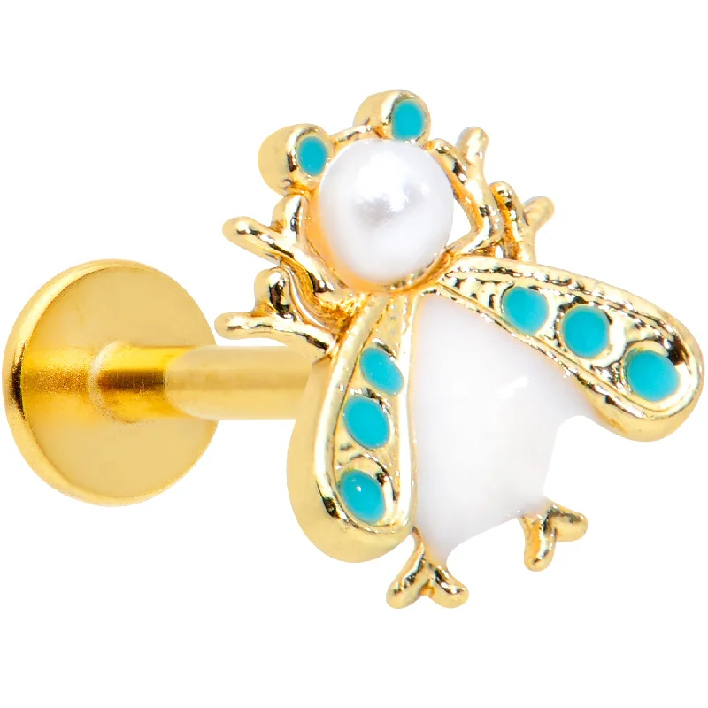 Custom Lip Rings for Personalized Style16 Gauge 5/16 White Gem Gold Tone Snow Bug Labret Monroe Tragus