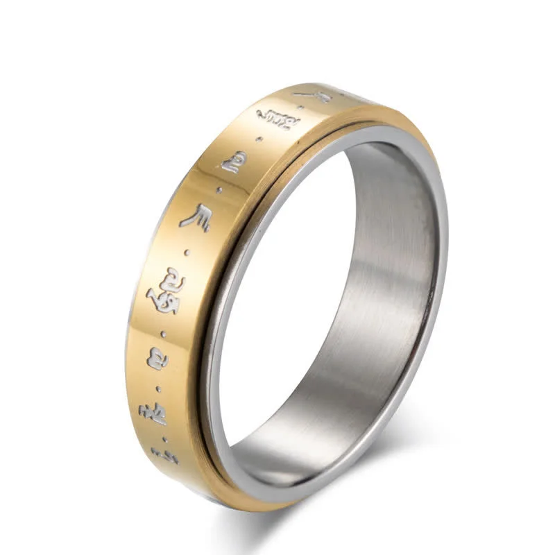 Chic Women's Rings for Fashion-Forward Looks-Buddha Stones Mantra Titanium Steel Balance Rotatable Ring Chic Women's Rings for Fashion-Forward Looks-Buddha Stones Mantra Titanium Steel Balance Rotatable Ring