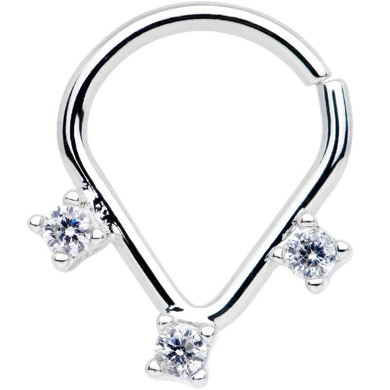 Stylish Nose Rings with Shiny Gems -16 Gauge 5/16 Clear CZ Triplet Ellipse Seamless Septum Ring Stylish Nose Rings with Shiny Gems -16 Gauge 5/16 Clear CZ Triplet Ellipse Seamless Septum Ring