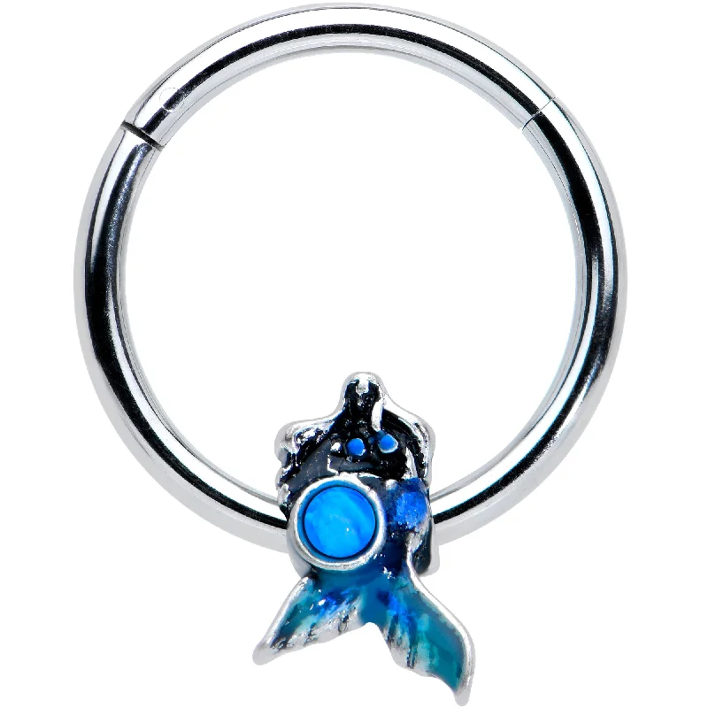 Cute Nose Rings -16 Gauge 3/8 Blue Synthetic Opal Blue Tail Mermaid Hinged Segment Ring Cute Nose Rings -16 Gauge 3/8 Blue Synthetic Opal Blue Tail Mermaid Hinged Segment Ring