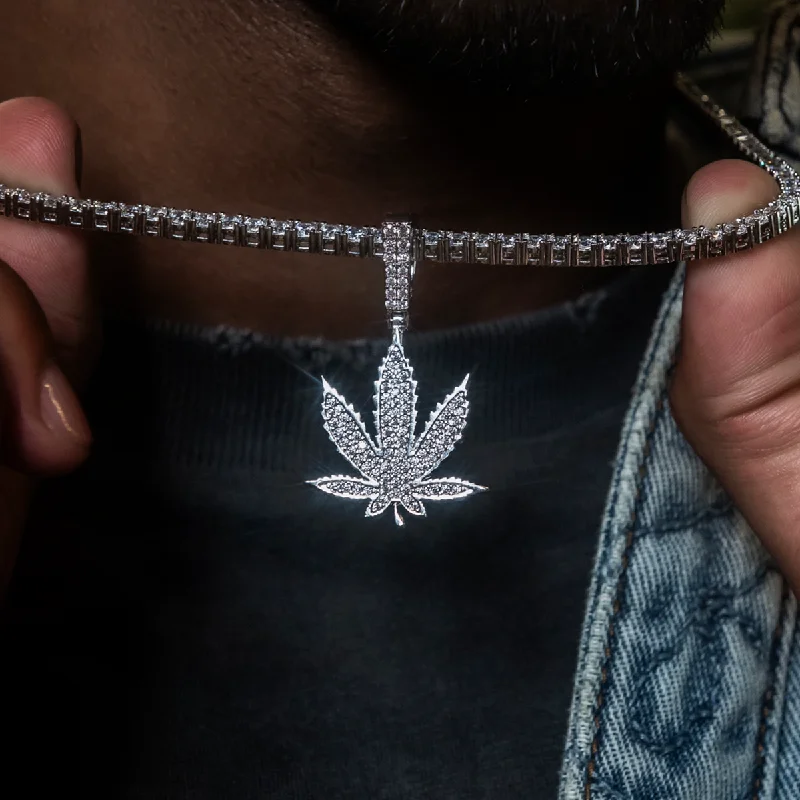 Exclusive Men's Necklaces & Pendants for the Modern Gentleman-Diamond Weed Leaf Pendant in White Gold Exclusive Men's Necklaces & Pendants for the Modern Gentleman-Diamond Weed Leaf Pendant in White Gold
