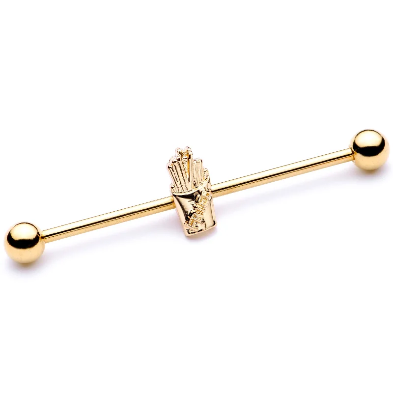 Women's Earrings – Elegant Designs for Every Personality--14 Gauge Gold Tone Fast Food French Fries Industrial Barbell 38mm