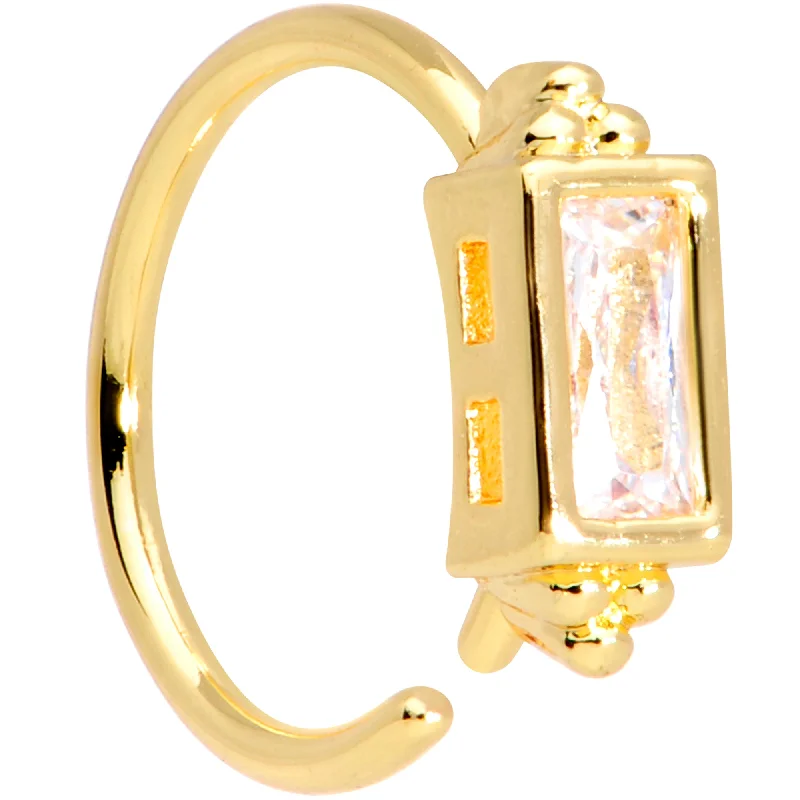 Comfortable and Elegant Nose Rings -20 Gauge 5/16 Clear CZ Gem Gold Tone Rectangle Nose Hoop