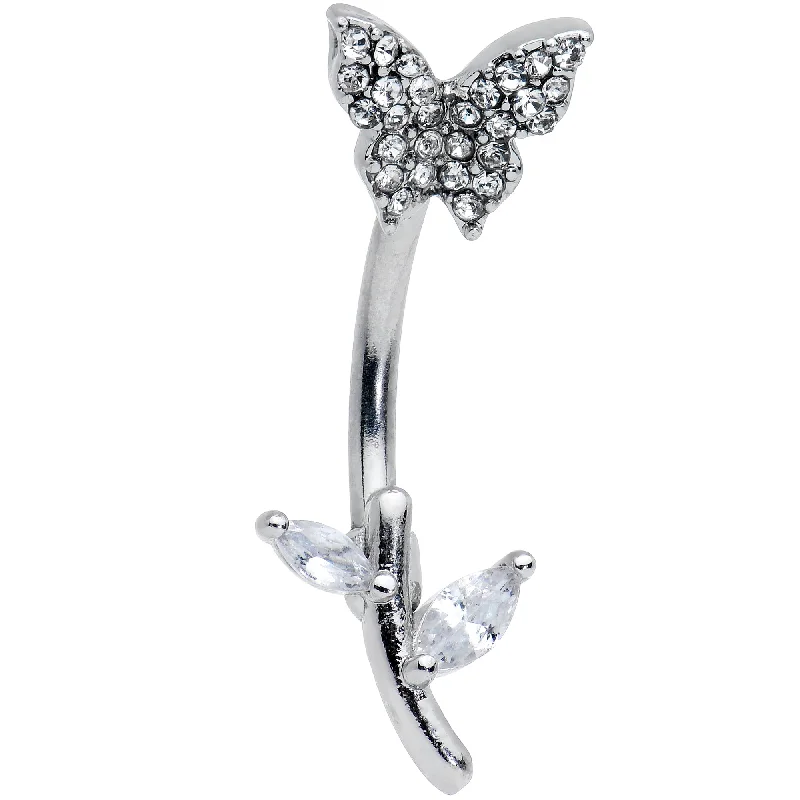 Stylish Belly Rings for Special Moments -Clear Gem Branch Butterfly Top Mount Belly Ring Stylish Belly Rings for Special Moments -Clear Gem Branch Butterfly Top Mount Belly Ring
