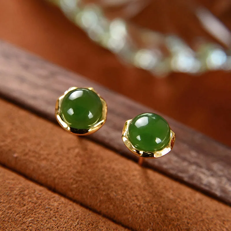 Women's Earrings – Elegant Designs for Every Personality--Buddha Stones 925 Sterling Silver Plated Gold Natural Hetian Cyan Jade Bead Luck Stud Earrings Women's Earrings – Elegant Designs for Every Personality--Buddha Stones 925 Sterling Silver Plated Gold Natural Hetian Cyan Jade Bead Luck Stud Earrings