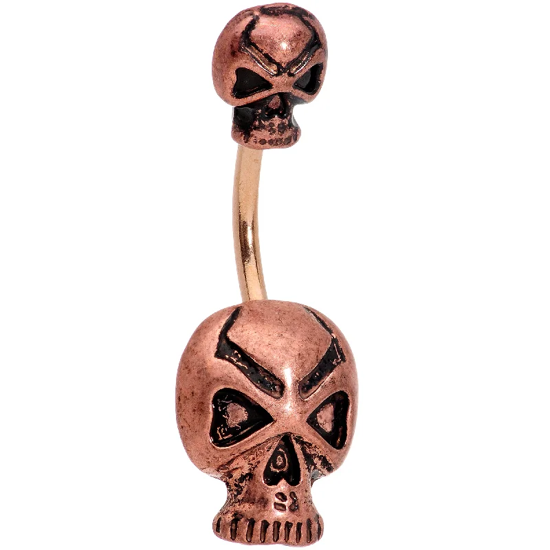 Designer Belly Rings with Elegant Style -Rose Gold Tone Scary Double Skull Halloween Double Mount Belly Ring Designer Belly Rings with Elegant Style -Rose Gold Tone Scary Double Skull Halloween Double Mount Belly Ring