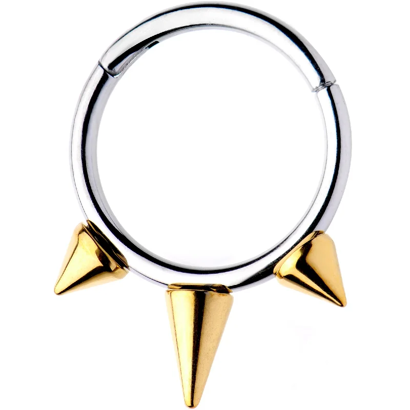 Comfortable Lip Rings with Smooth Finish16 Gauge 3/8 Gold Tone Spike Punk Hinged Segment Ring