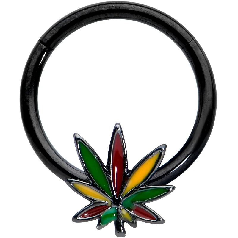 Women's Earrings – Elegant Designs for Every Personality--16 Gauge 5/16 Black Multicolor Pot Leaf Hinged Segment Ring Women's Earrings – Elegant Designs for Every Personality--16 Gauge 5/16 Black Multicolor Pot Leaf Hinged Segment Ring
