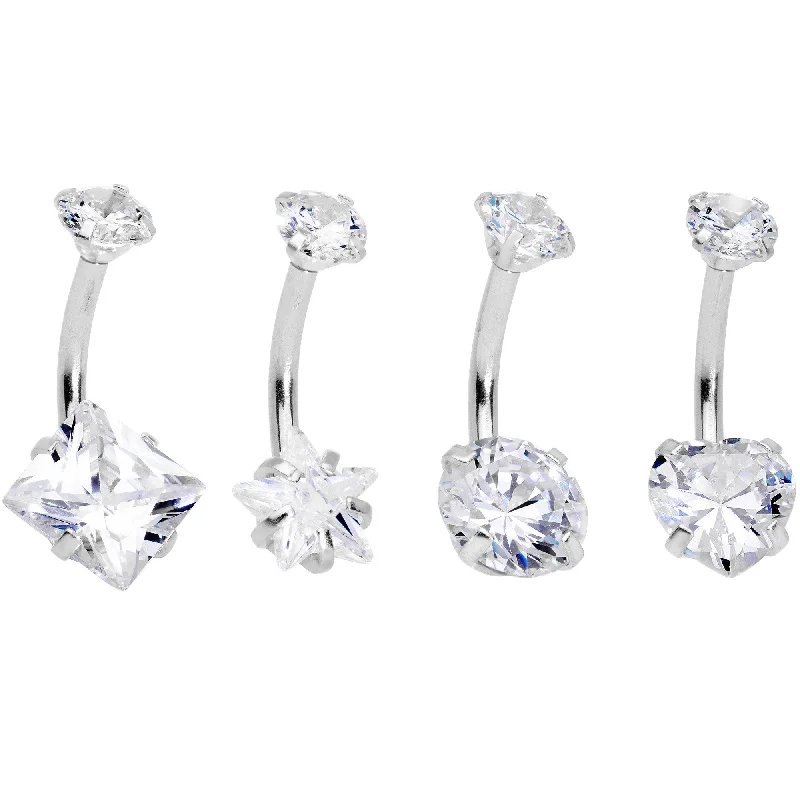 Comfortable Belly Rings for Trendy Women -Clear Gem Round Rhombus Heart Star Belly Ring Set of 4 Comfortable Belly Rings for Trendy Women -Clear Gem Round Rhombus Heart Star Belly Ring Set of 4