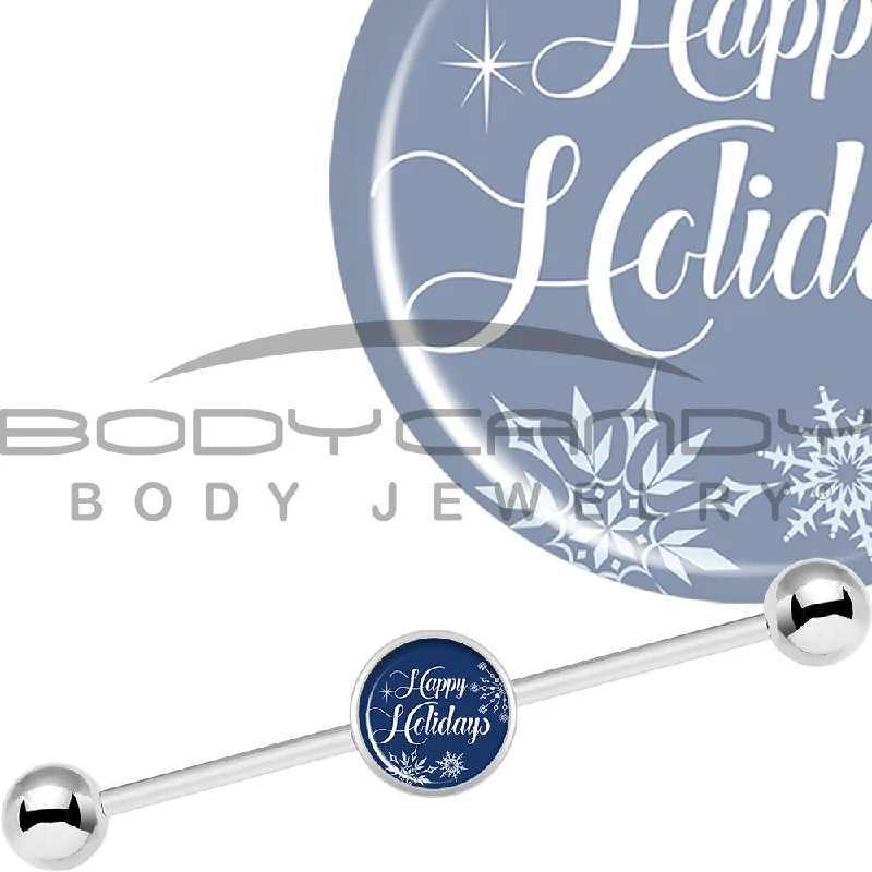 Women's Earrings – Elegant Designs for Every Personality--14 Gauge Happy Holidays Snowflake Industrial Barbell 37mm Women's Earrings – Elegant Designs for Every Personality--14 Gauge Happy Holidays Snowflake Industrial Barbell 37mm