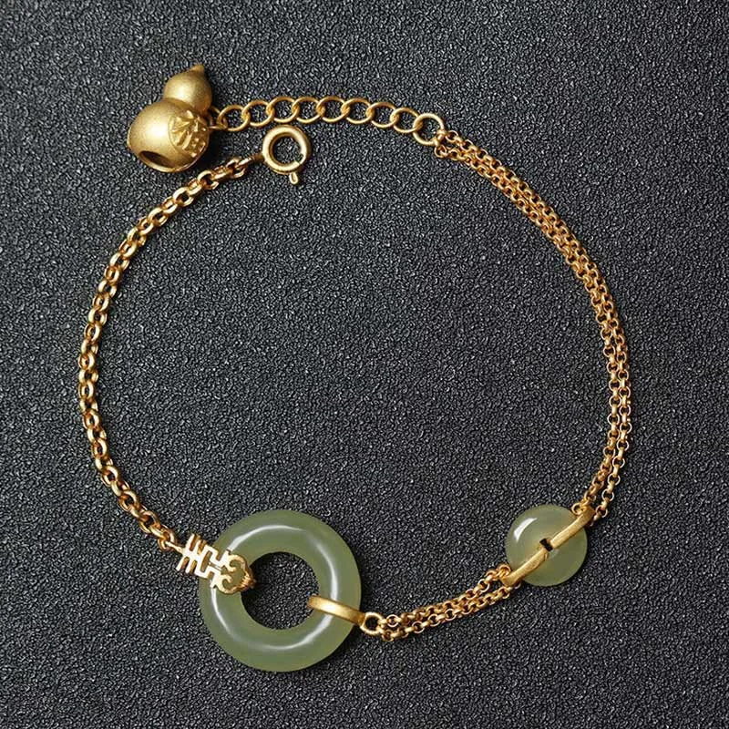 Set of Gemstone Bangles for Women-Buddha Stones Round Jade Peace Buckle Gourd Fu Character Auspicious Prosperity Chain Bracelet Set of Gemstone Bangles for Women-Buddha Stones Round Jade Peace Buckle Gourd Fu Character Auspicious Prosperity Chain Bracelet