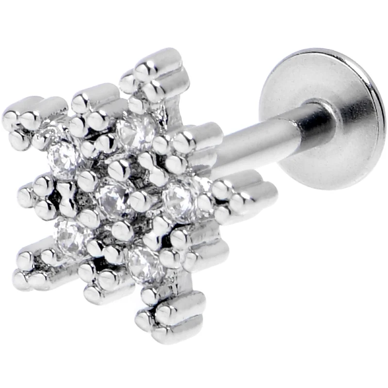 Simple Lip Rings for Minimalist Style16 Gauge 1/4 Clear Gem Classic Snowflake Christmas Labret Tragus