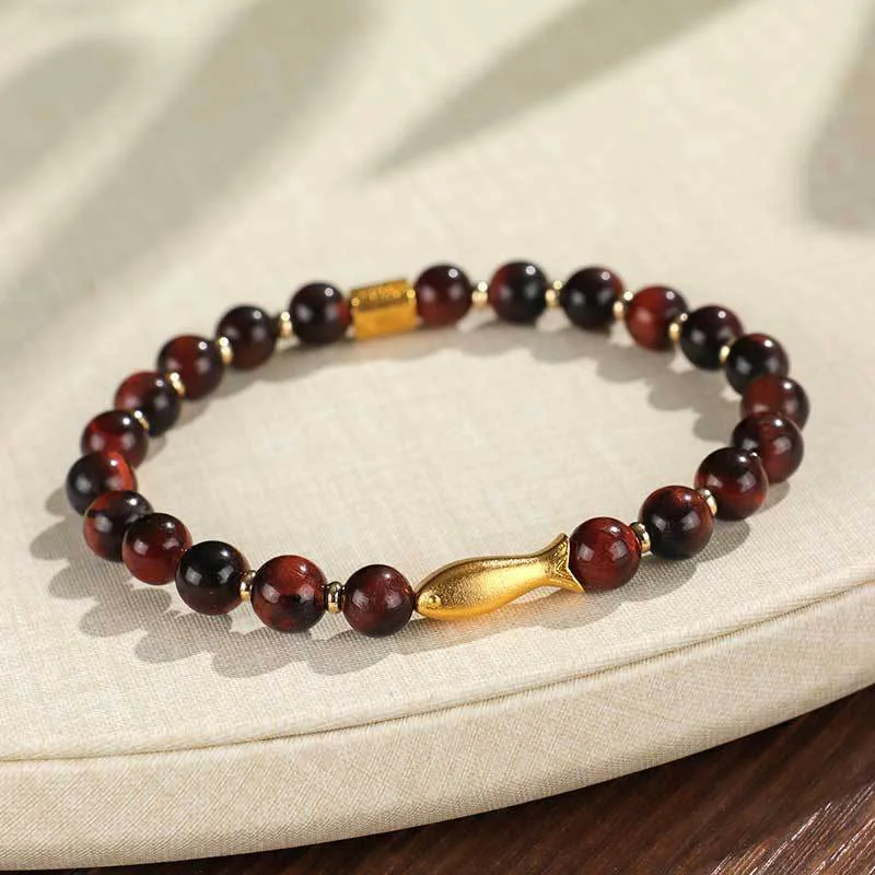 Unique Men's Silver Bracelets-Buddha Stones Tiger Eye Koi Fish Courage Bracelet