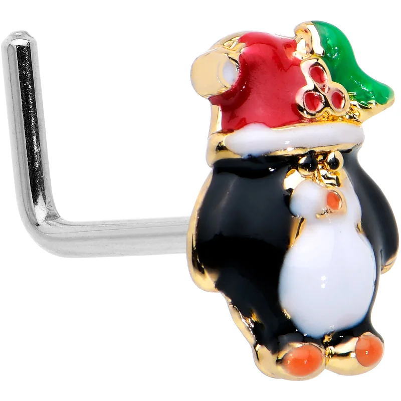 Comfortable Nose Rings -20 Gauge 7mm Holly Hat Penguin Holiday L Shape Nose Ring