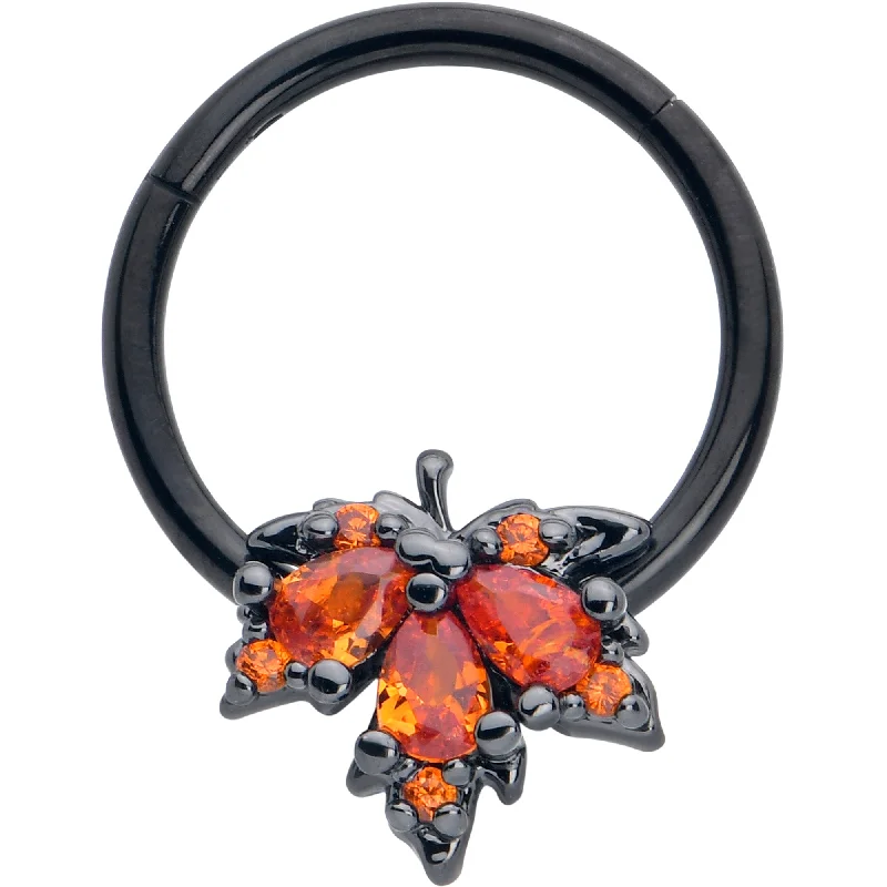 Unique Nose Rings with Creative Styles -16 Gauge 3/8 Orange CZ Gem Black Autumn Leaf Hinged Segment Ring Unique Nose Rings with Creative Styles -16 Gauge 3/8 Orange CZ Gem Black Autumn Leaf Hinged Segment Ring