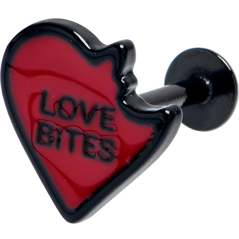 Women's Earrings – Elegant Designs for Every Personality--16 Gauge 5/16 Black Love Bites Heart Valentine Labret Monroe Tragus