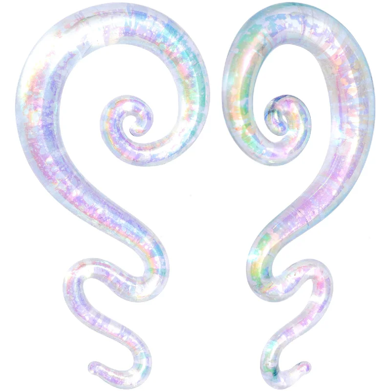 Women's Earrings – Elegant Designs for Every Personality--White Glass Shimmer Zig Zag Spiral Taper Set 5mm to 8mm Women's Earrings – Elegant Designs for Every Personality--White Glass Shimmer Zig Zag Spiral Taper Set 5mm to 8mm