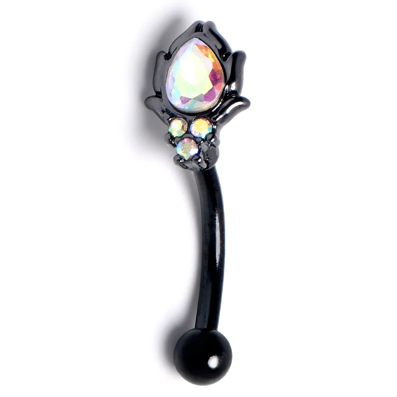 Women's Earrings – Elegant Designs for Every Personality--16 Gauge 5/16 Aurora Gem Black Dream Drop Curved Eyebrow Ring