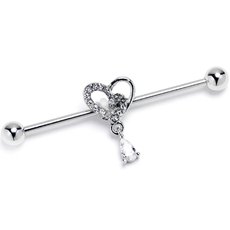 Women's Earrings – Elegant Designs for Every Personality--14 Gauge Clear CZ Gem Asymmetrical Heart Dangle Industrial Barbell 38mm Women's Earrings – Elegant Designs for Every Personality--14 Gauge Clear CZ Gem Asymmetrical Heart Dangle Industrial Barbell 38mm