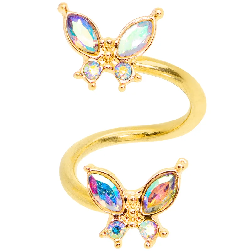 Sterling Silver Lip Rings14 Gauge 3/8 Aurora Gem Gold Tone Butterfly Spiral Twister Belly Ring