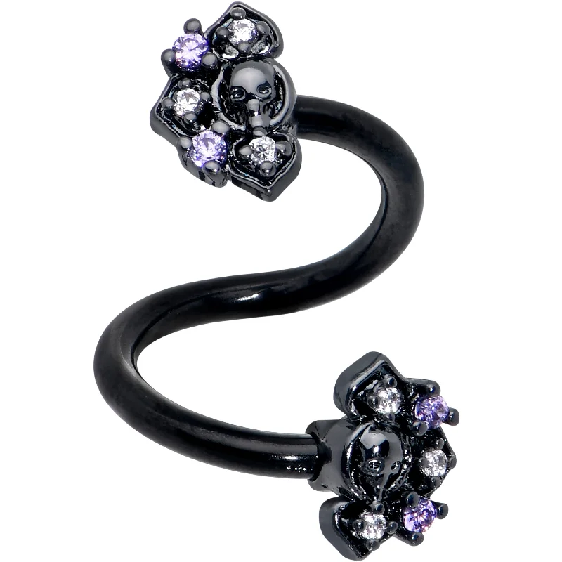 Trendy Belly Rings for Everyday Glam -Clear Purple Gem Black Skull Circle Spiral Twister Belly Ring Trendy Belly Rings for Everyday Glam -Clear Purple Gem Black Skull Circle Spiral Twister Belly Ring