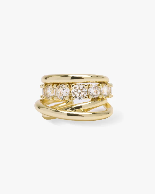 Women's Earrings – Elegant Designs for Every Personality--"Oh She Fancy" Layered Diamond Ear Cuff - Gold|White Diamondettes