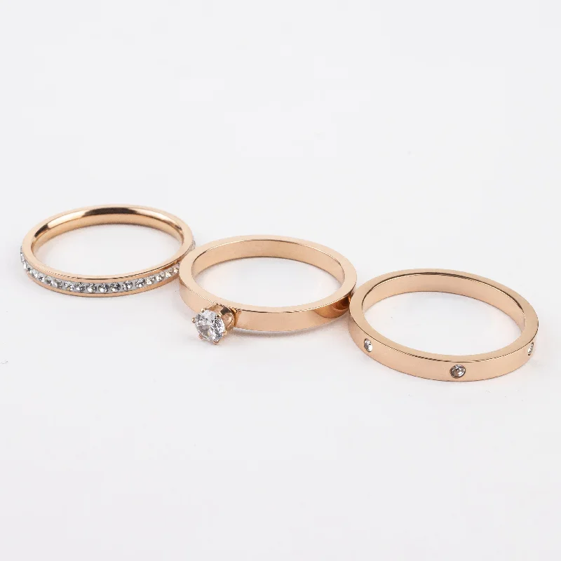 Dazzling Gemstone Bangles for Women-Stackable Rose Gold Diamond Rings (Pack of 3)