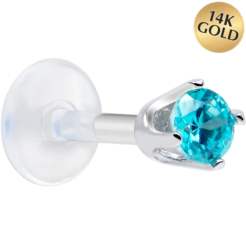 Women's Earrings – Elegant Designs for Every Personality--16 Gauge 1/4 Solid 14KT White Gold 3mm Mint Green Cubic Zirconia Bioplast Tragus Earring Stud Women's Earrings – Elegant Designs for Every Personality--16 Gauge 1/4 Solid 14KT White Gold 3mm Mint Green Cubic Zirconia Bioplast Tragus Earring Stud