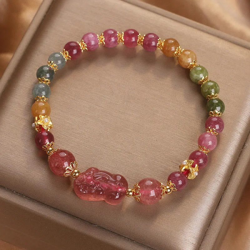 Cool Men's Beaded Cuff Bracelets-Buddha Stones Tourmaline Strawberry Quartz Pink Crystal PIXIU Love Bracelet Cool Men's Beaded Cuff Bracelets-Buddha Stones Tourmaline Strawberry Quartz Pink Crystal PIXIU Love Bracelet