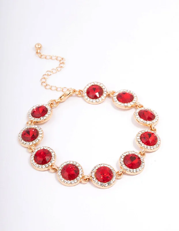Women's Vintage Bangles with Engravings-Red Round Multi Diamante Adjustable Bracelet