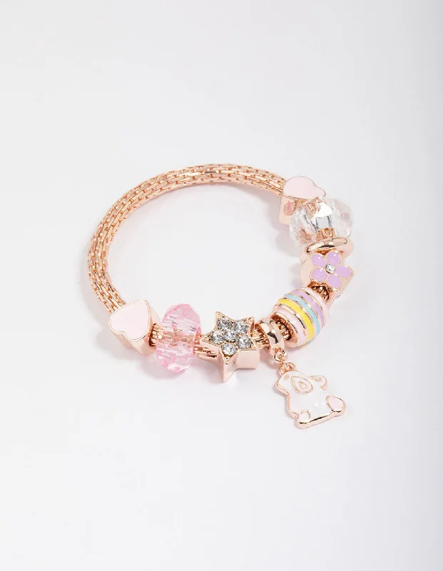 Custom Wedding Bangles for Women-Kids Rose Gold Easter Bunny Charm Stretch Bracelet