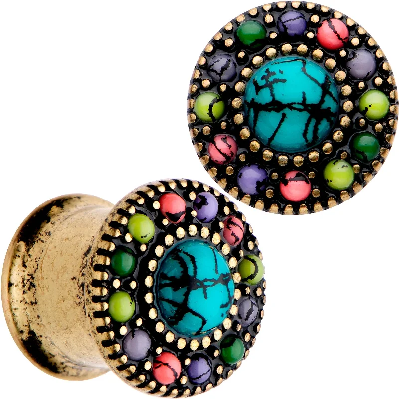 Women's Earrings – Elegant Designs for Every Personality--Gold Plated Southwestern Stone Age Double Flare Plug Set 2 Gauge to 22mm Women's Earrings – Elegant Designs for Every Personality--Gold Plated Southwestern Stone Age Double Flare Plug Set 2 Gauge to 22mm