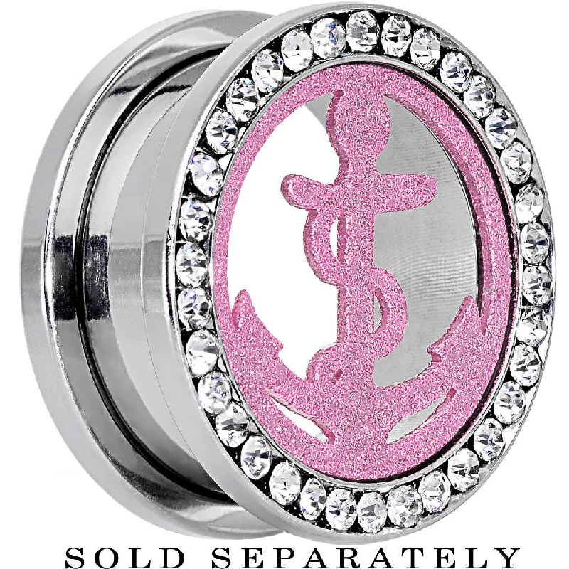 Women's Earrings – Elegant Designs for Every Personality--20mm Stainless Steel Clear Gem Pink Anchor Tunnel Plug Women's Earrings – Elegant Designs for Every Personality--20mm Stainless Steel Clear Gem Pink Anchor Tunnel Plug