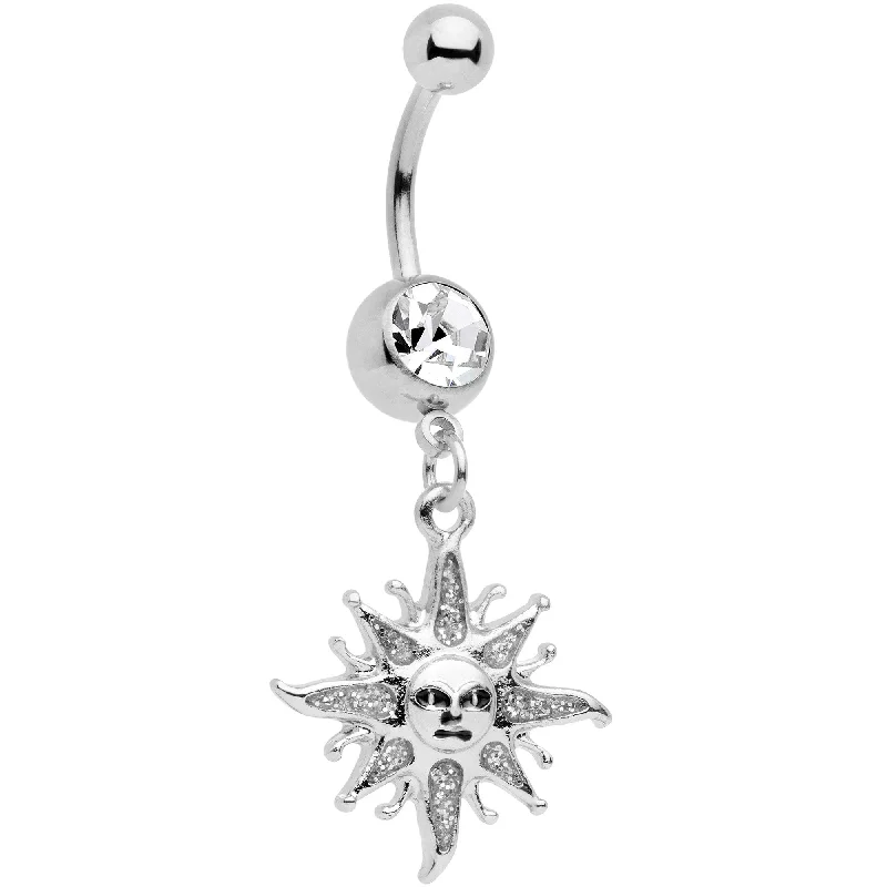Comfortable Belly Rings with Stylish Detailing -Clear Gem Celestial Sun Dangle Belly Ring Comfortable Belly Rings with Stylish Detailing -Clear Gem Celestial Sun Dangle Belly Ring