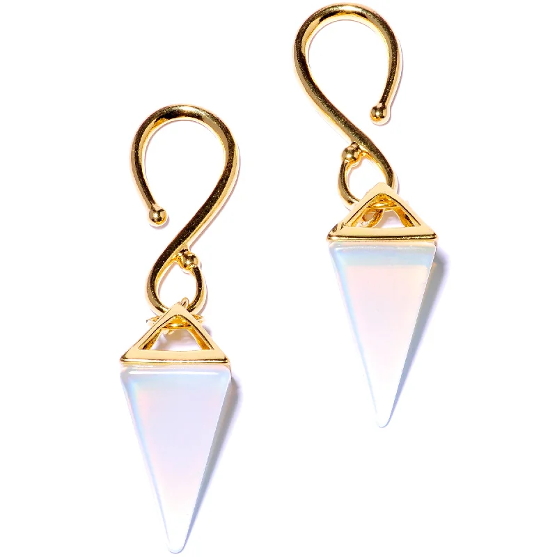 Women's Earrings – Elegant Designs for Every Personality--Handcrafted Gold Plated White Opalite Pyramid Ear Weights