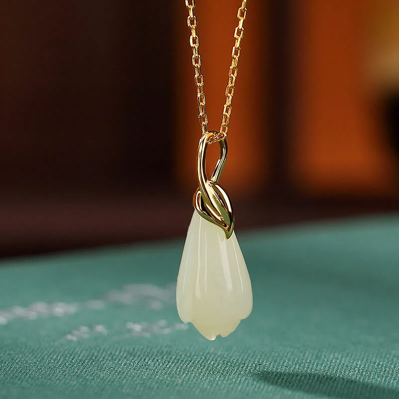 Shop Classic Women's Necklaces & Pendants with a Modern Twist-Buddha Stones 925 Sterling Silver Plated Gold Natural Hetian Jade Magnolia Flower Abundance Necklace Pendant Shop Classic Women's Necklaces & Pendants with a Modern Twist-Buddha Stones 925 Sterling Silver Plated Gold Natural Hetian Jade Magnolia Flower Abundance Necklace Pendant