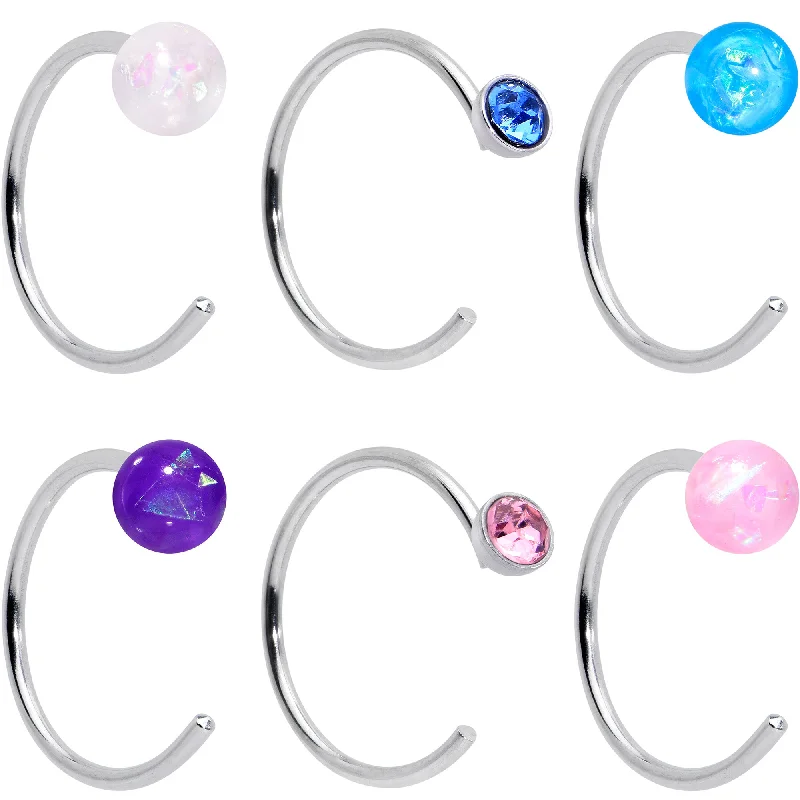 Classic Gold Nose Rings -20 Gauge 5/16 Nose Hoop Gem Faux Opal Pack Pretty Nose Ring Set of 6 Classic Gold Nose Rings -20 Gauge 5/16 Nose Hoop Gem Faux Opal Pack Pretty Nose Ring Set of 6