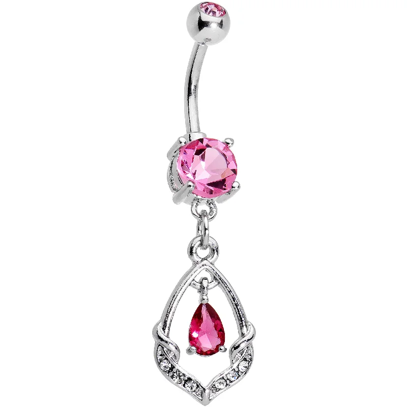 Belly Rings for Bold Fashion Statements -Pink CZ Gem Precious Treasure Dangle Belly Ring Belly Rings for Bold Fashion Statements -Pink CZ Gem Precious Treasure Dangle Belly Ring