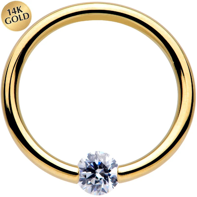 Sterling Silver Lip Rings16 Gauge 3/8 Solid 14k Yellow Gold 3mm Clear Cubic Zirconia Tension Captive Ring