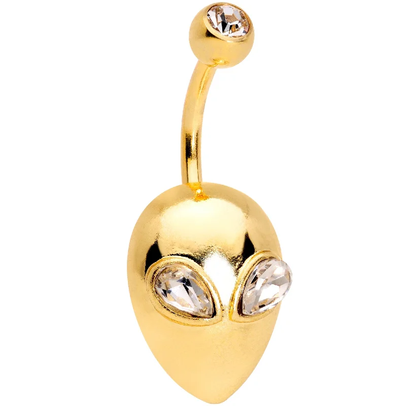 Comfortable Belly Rings with Modern Appeal -Clear Gem Gold Tone Alien Invader Belly Ring Comfortable Belly Rings with Modern Appeal -Clear Gem Gold Tone Alien Invader Belly Ring