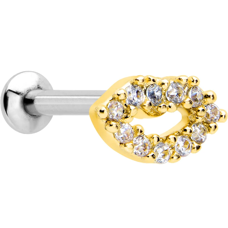 Elegant Lip Rings for Classy Look16 Gauge 5/16 Clear CZ Gem Kissy Lips Golden Threadless Labret Tragus Elegant Lip Rings for Classy Look16 Gauge 5/16 Clear CZ Gem Kissy Lips Golden Threadless Labret Tragus