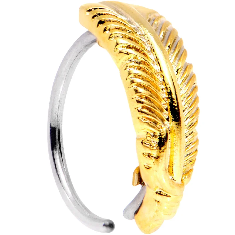 Timeless and Beautiful Nose Rings -20 Gauge 5/16 Gold Tone Feather Seamless Circular Ring Timeless and Beautiful Nose Rings -20 Gauge 5/16 Gold Tone Feather Seamless Circular Ring