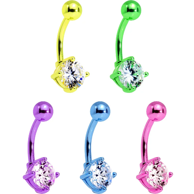 Belly Rings with Dazzling Diamonds -Clear Cubic Zirconia Gem Multicolor Belly Ring Set of 5