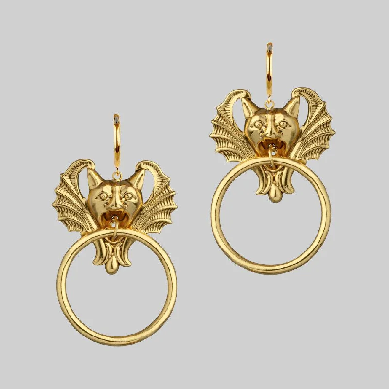 Women's Earrings – Elegant Designs for Every Personality--DRAKKAR. Gargoyle Knocker Hoop Earrings - Gold Women's Earrings – Elegant Designs for Every Personality--DRAKKAR. Gargoyle Knocker Hoop Earrings - Gold