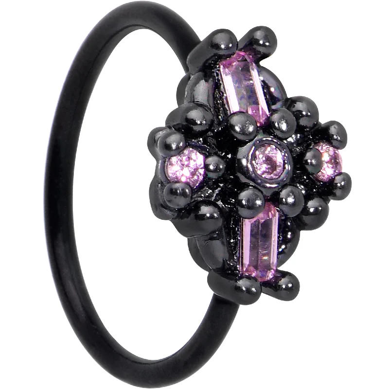 Nose Rings for Pierced Ears -20 Gauge 5/16 Pink Gem Black Opulent Cross Nose Hoop
