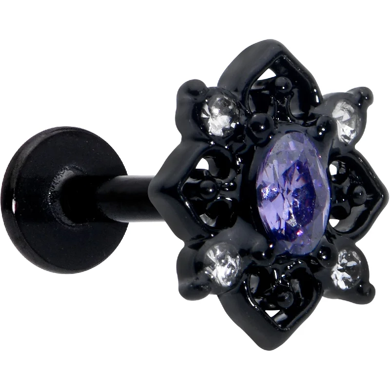Lip Rings with Shiny Accents for Subtle Glam16 Gauge 5/16 Purple Gem Black Scrolling Hearts Labret Monroe Tragus