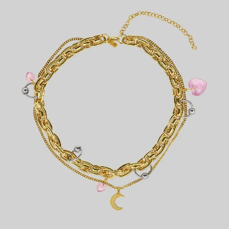 Shop Classic Women's  Necklaces & Pendants with a Modern Twist-HALF HEARTED. Pierced Chunky Chain & Moon Charm Necklace - Gold