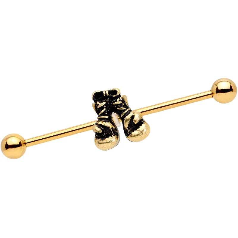 Women's Earrings – Elegant Designs for Every Personality--14 Gauge Gold Tone Boxing Gloves Industrial Barbell 38mm Women's Earrings – Elegant Designs for Every Personality--14 Gauge Gold Tone Boxing Gloves Industrial Barbell 38mm