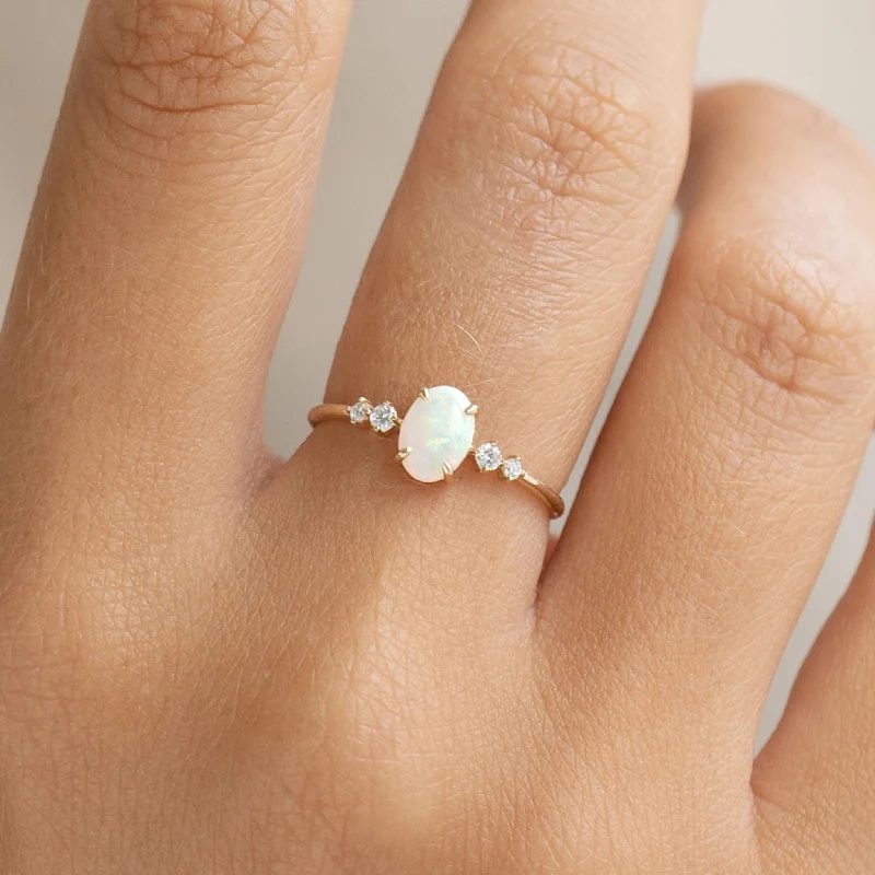 Chic Women's Rings for Fashion-Forward Looks-Opal and Diamond Ring - Inez
